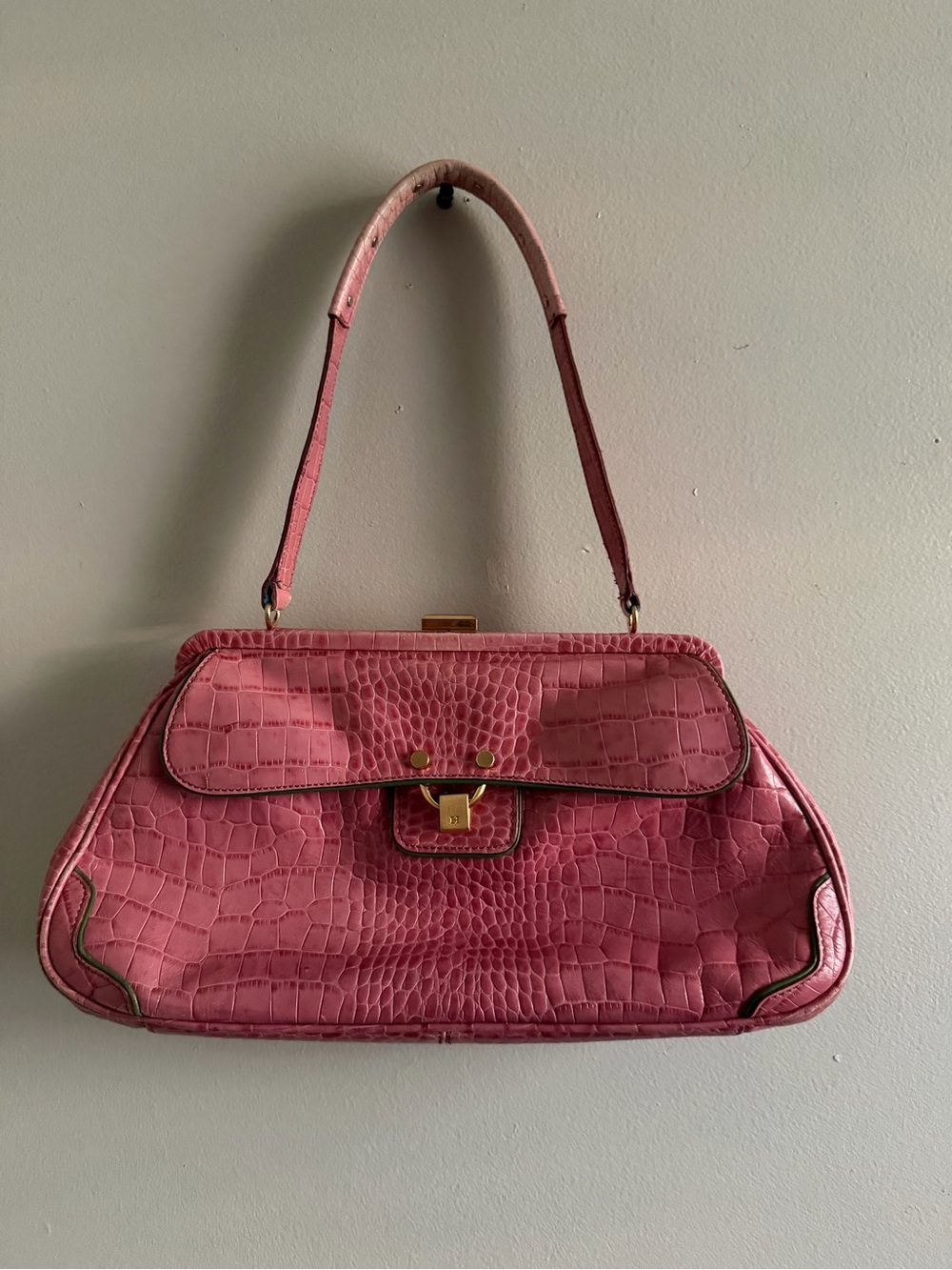 Tommy Hilfiger Pink Croc-Embossed Shoulder Bag